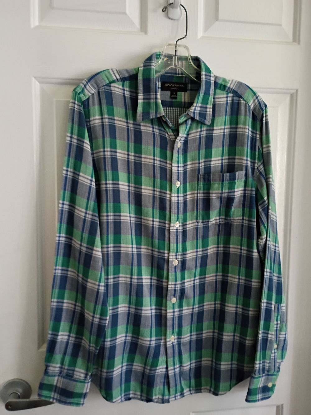 Banana Republic Green & Blue Plaid Button-Up Shirt - Men's